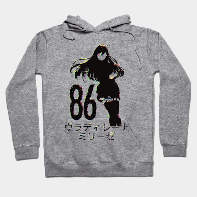 ES17 Glitch Lena / Handler One 86 Eighty Six Dope Black and White Anime Girls Characters Minimalist Silhouette Wallpaper with Vladilena Milize Japanese Kanji Letters x Animangapoi August 2023 Hoodie by Animangapoi